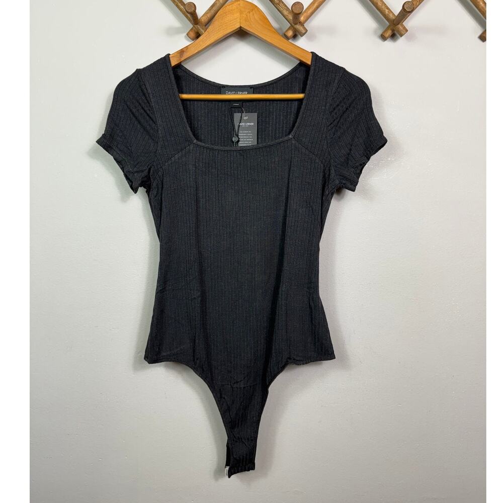 New David Lerner Madeline Cap Sleeve Bodysuit in Faded Black Women's Size S - Picture 2 of 9